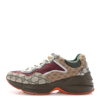 GUCCI GG Supreme Monogram Mix Monogram Womens Rhyton Sneakers 39.5 Bordeaux Beige Ebony