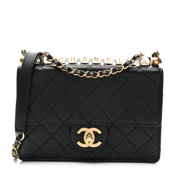 CHANEL Lambskin Quilted Small Chic Pearls Flap Black