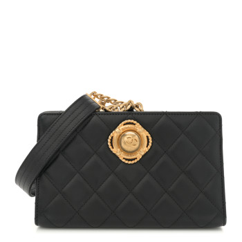 CHANEL Lambskin Quilted Evening By The Sea Clutch Black