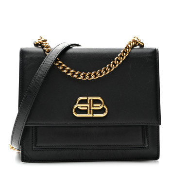 BALENCIAGA Box Calfskin S Sharp Chain Shoulder Bag Black