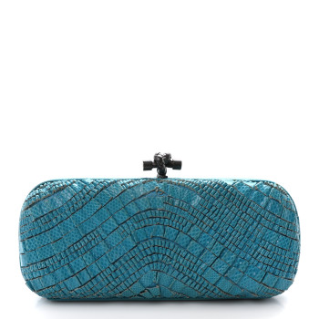 BOTTEGA VENETA Ayers Intrecciato Karung Knot Clutch Blue