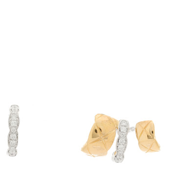 CHANEL 18K Yellow White Gold Diamond Coco Crush Earrings