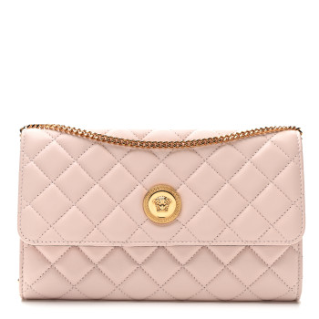 VERSACE Lambskin Quilted Medusa Wallet on Chain Crossbody Light Pink