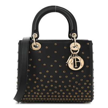 CHRISTIAN DIOR Calfskin Studded Sequin Medium Lady Dior Black