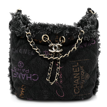 CHANEL Denim Quilted Mood Small Bucket With Chain Black Multicolor