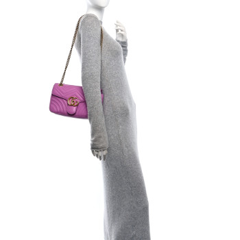 GUCCI Calfskin Matelasse Small GG Marmont Shoulder Bag Candy Mousse