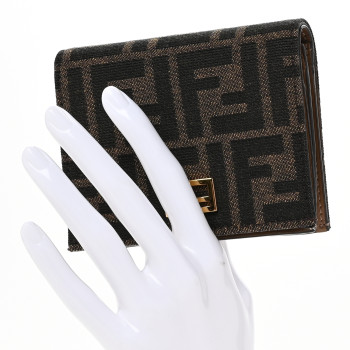 FENDI Fabric Jacquard FF 1974 Small Wallet Tobacco Moro