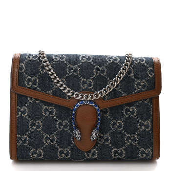 GUCCI New Denim GG Monogram Dollar Calfskin Enamel Mini Dionysus Chain Wallet Blue Tea Cuir Epilog Electric Blue