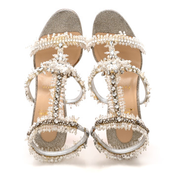 CHRISTIAN LOUBOUTIN Glitter Mini Devibroda 100 Sandals 38 Silver