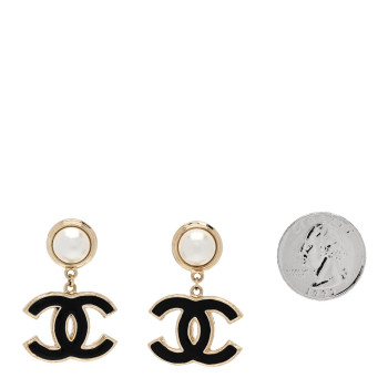 CHANEL Pearl Enamel CC Drop Earrings Black