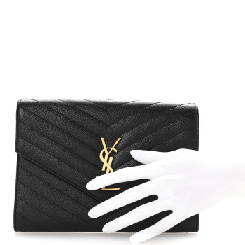 SAINT LAURENT Grain De Poudre Matelasse Chevron Monogram Envelope Clutch Black