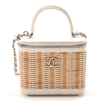 CHANEL Calfskin Raffia Small Vanity Case Bag White Beige