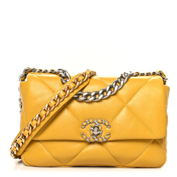 CHANEL Lambskin Quilted Medium Chanel 19 Flap Yellow