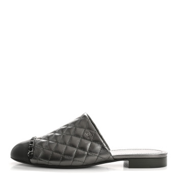 CHANEL Iridescent Lambskin Quilted CC Chain Mules  40 Silver Black