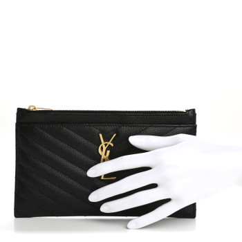 SAINT LAURENT Grain De Poudre Chevron Monogram Bill Pouch Black