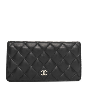 CHANEL Lambskin Quilted Yen Wallet Black