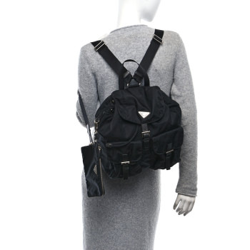 PRADA Tessuto Nylon Saffiano Medium Backpack Black