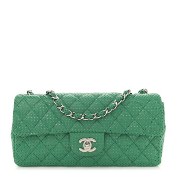 CHANEL Lambskin Perforated East West Flap Green