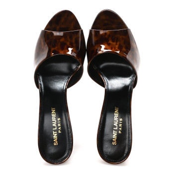 SAINT LAURENT Patent Tartaruga Sexy 95mm Mules 37.5 Tortoise Brown