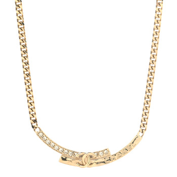 CHANEL Crystal CC Choker Necklace Gold