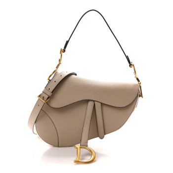 CHRISTIAN DIOR Grained Calfskin Saddle Bag With Strap Warm Taupe
