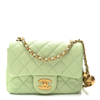 CHANEL Lambskin Quilted Mini Pearl Crush Flap Light Green