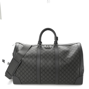 GUCCI GG Supreme Monogram Textured Dollar Calfskin Large Savoy Duffle Bag Grey Black Graphite Grey