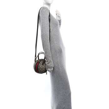 GUCCI GG Supreme Monogram Textured Dollar Calfskin Web Mini Ophidia Basketball Shaped Shoulder Bag Beige Ebony New Acero