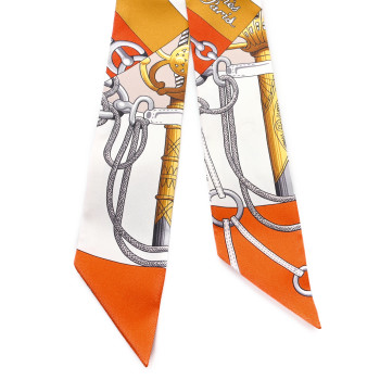 HERMES Silk Cliquetis Twilly Orange White Gold