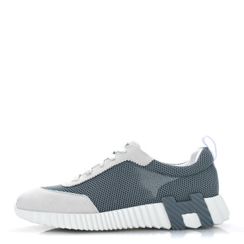 HERMES Air Mesh Suede Goatskin Bouncing Sneakers 40 Vert D'eau White