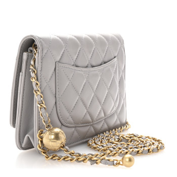 CHANEL Lambskin Quilted CC Pearl Crush Wallet on Chain WOC Grey