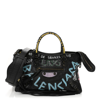 BALENCIAGA Agneau Graffiti All Over Classic Hardware S City Black Multicolor