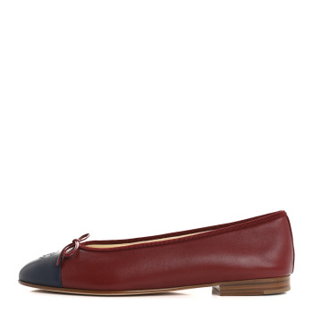 CHANEL Lambskin Cap Toe CC Ballerina Flats 40 Red Navy