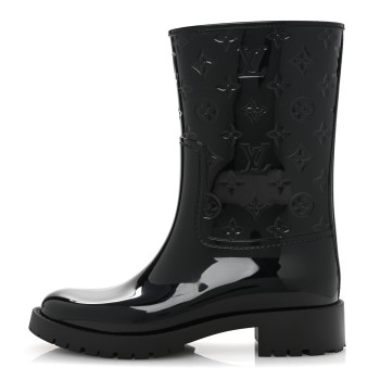 LOUIS VUITTON Rubber Embossed Monogram Splash Rain Short Boots 40 Black