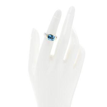 DAVID YURMAN Sterling Silver 14K Yellow Gold Blue Topaz 10mm Noblesse Ring 50 5.5