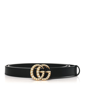 GUCCI Calfskin Pearl Double G 20mm Belt 100 40 Black Cream