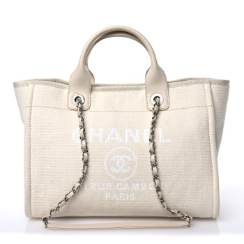 CHANEL Mixed Fibers Small Deauville Tote White