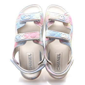 CHANEL Printed Fabric Quilted Dad Sandals 40.5 Green Pink Blue