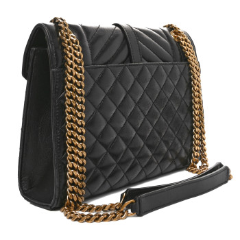 SAINT LAURENT Lambskin Mixed Matelasse Triquilt Medium Monogram Satchel Black