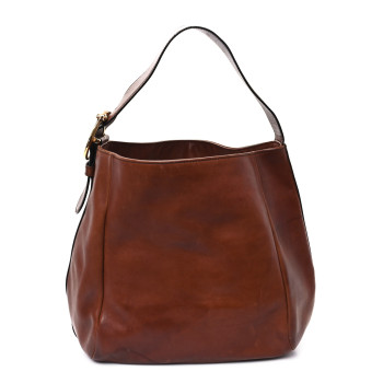 GUCCI Washed Soft Calfskin Ribot Horse Heads Hobo Marrone Medio