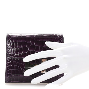 HERMES Shiny Alligator Constance Short Wallet Amethyste