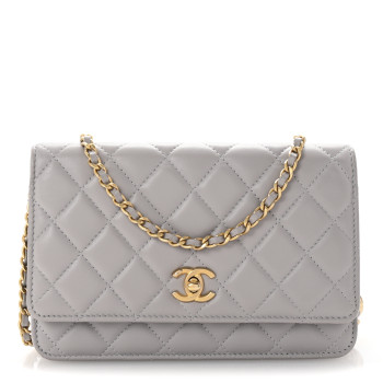 CHANEL Lambskin Quilted CC Pearl Crush Wallet on Chain WOC Grey