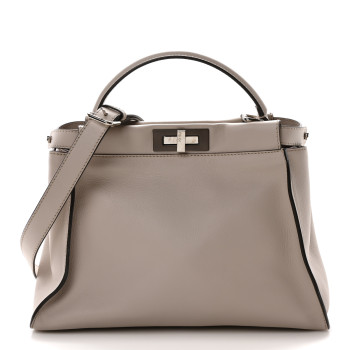 FENDI Vitello Seta Shiny Nappa Medium Peekaboo Iconic Satchel Grigio Polvere Bois de Rose