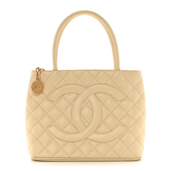 CHANEL Caviar Quilted Medallion Tote Light Beige