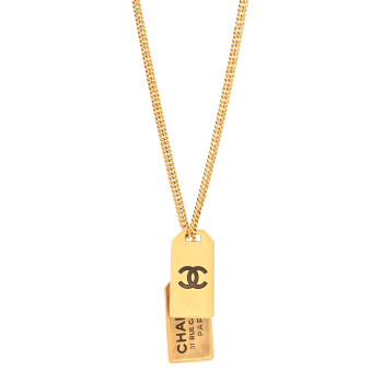 CHANEL ID Dog Tag Charm Necklace Gold