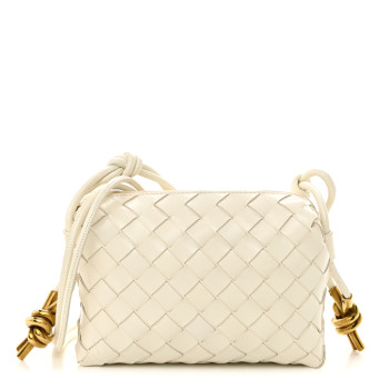 BOTTEGA VENETA Nappa Intrecciato Metallic Knot Mini Loop Camera Bag Bone