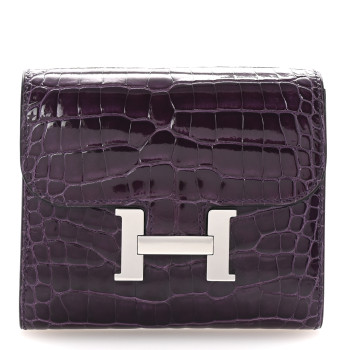 HERMES Shiny Alligator Constance Short Wallet Amethyste