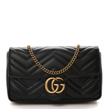GUCCI Calfskin Matelasse Mini GG Marmont Shoulder Bag With Case  Black White