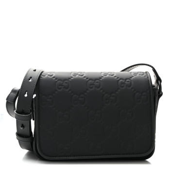 GUCCI Rubber Effect Calfskin GG Mini Messenger Bag Black