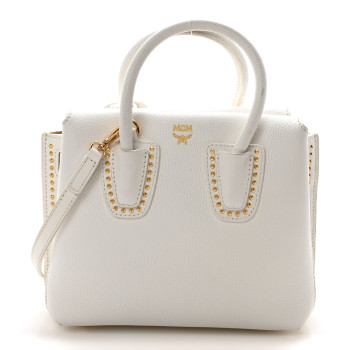 MCM Grained Calfskin Studded Mini Milla Tote White